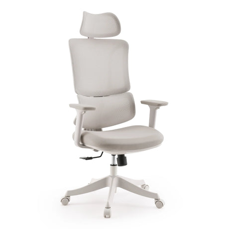 Siège de bureau à domicile Ergomy Colore en beige avec revêtement en maille et appui-tête de MyBuero