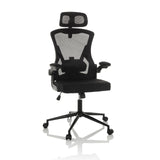 Siège de bureau de qualité professionnelle ARIGANO noir, dossier maille, appuie-tête et base 5 roulettes de hjh OFFICE – vue à 360° (vue de face 15°)