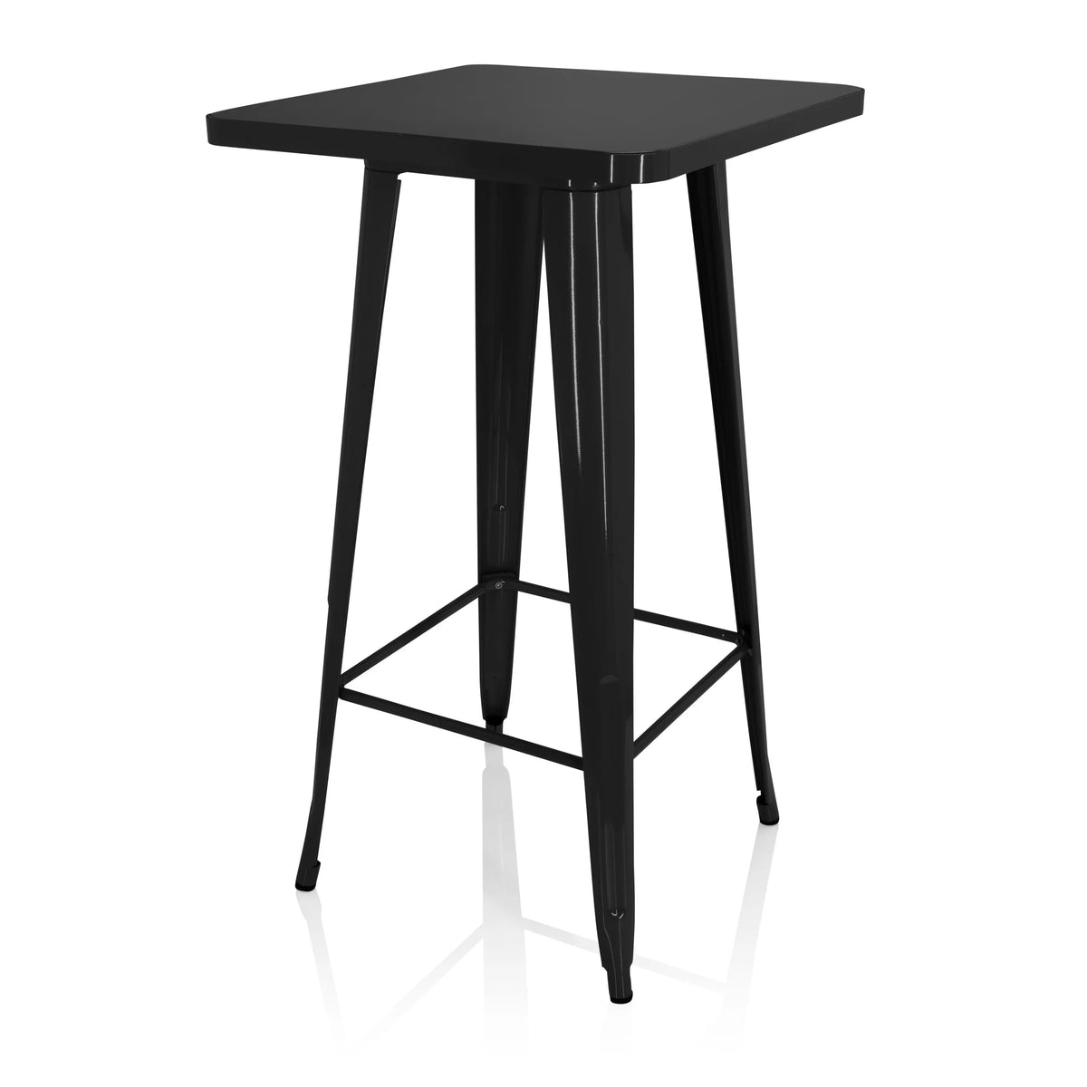 Table de bar noire VANTAGGIO HIGH T avec plateau carré et deux traverses de hjh OFFICE – vue à 360° (vue de trois quarts avant 60°)