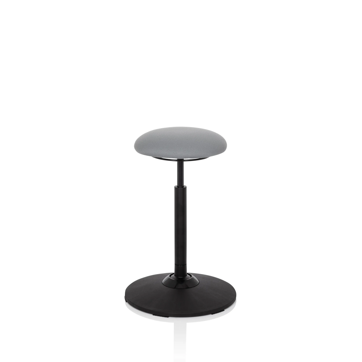 Siège assis-debout BALANCE SIT gris avec assise ronde et pied noir de hjh OFFICE – vue à 360° (vue de trois quarts avant 40°)