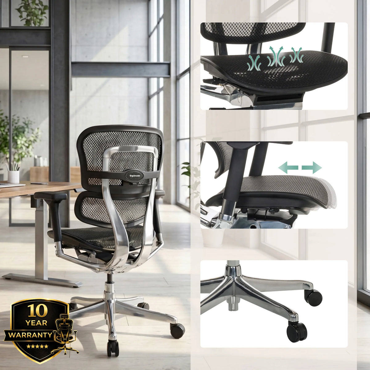 Siège de direction de luxe ERGOHUMAN BASE GEN2 avec revêtement en maille et siège réglable de hjh OFFICE (image générée par IA)