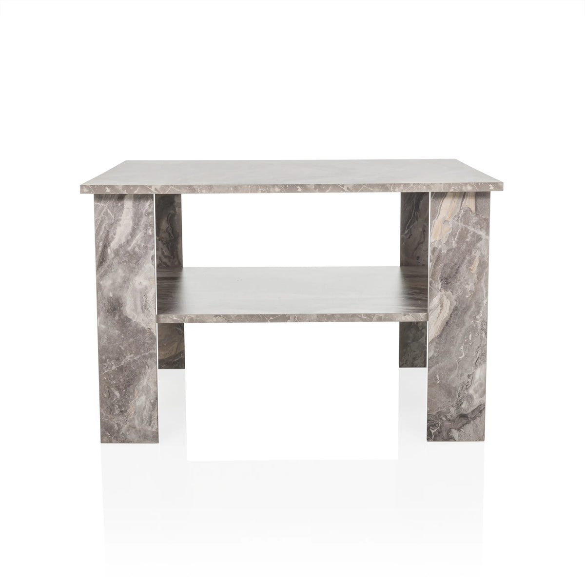 Table basse grise BISMO avec une étagère effet marbre de hjh LIVING – vue à 360° (vue de face 0°)
