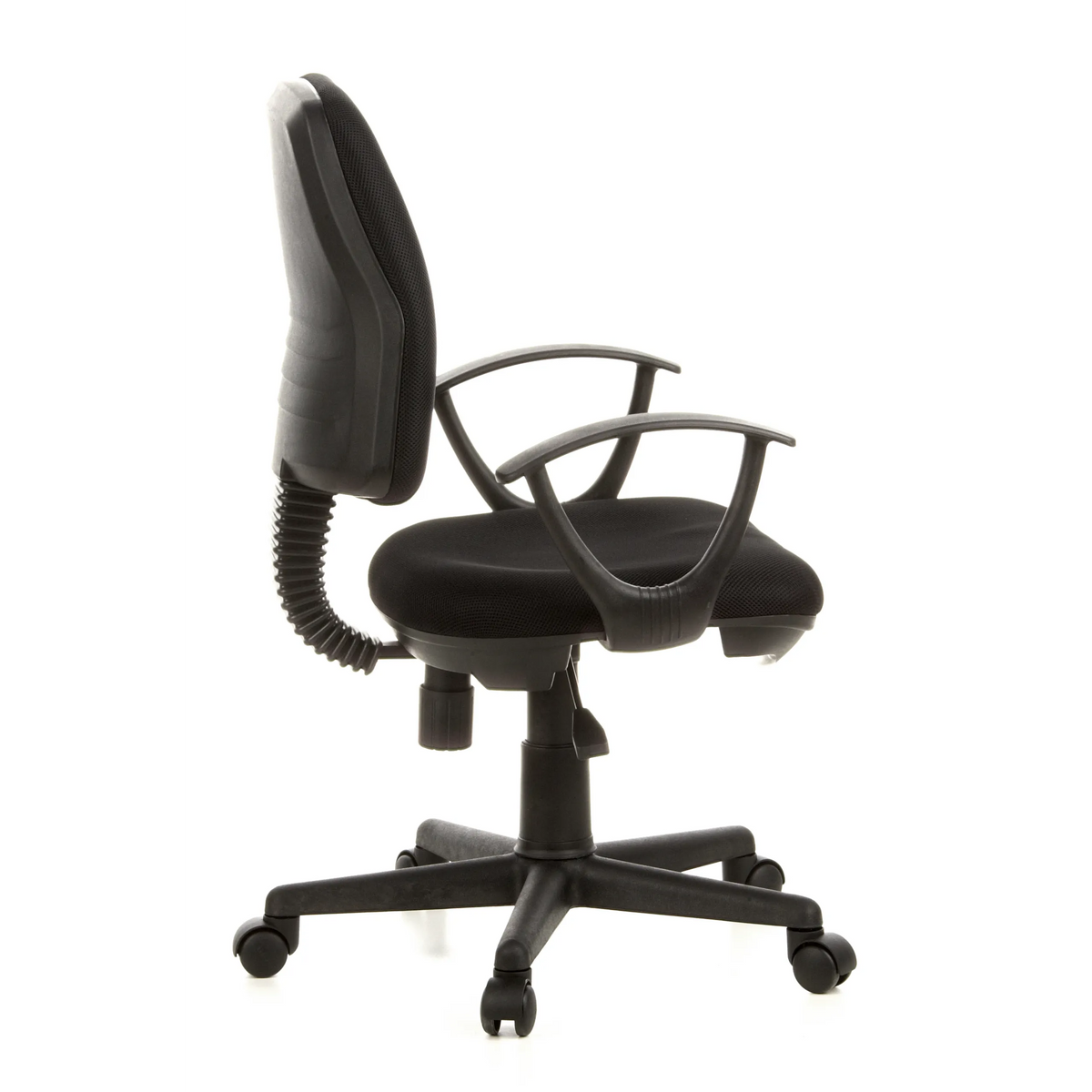 Siège de bureau à domicile CITY 10 noir avec dossier en maille, accoudoirs et base à cinq roulettes de hjh OFFICE – vue à 360° (vue de profil 100°)