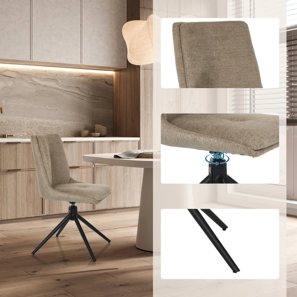 Chaise rembourrée beige TARVISO I avec revêtement en tissu structuré et piètement étoile noir de hjh LIVING