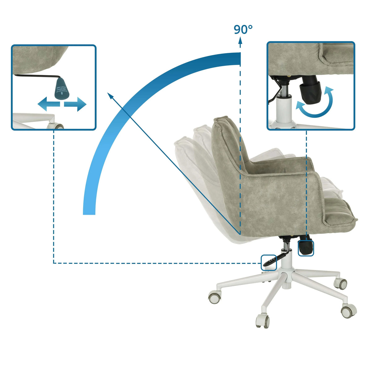 Mécanisme d'inclinaison avec réglage à 90 degrés du Siège de bureau à domicile SOLAO LIFE W de hjh LIVING