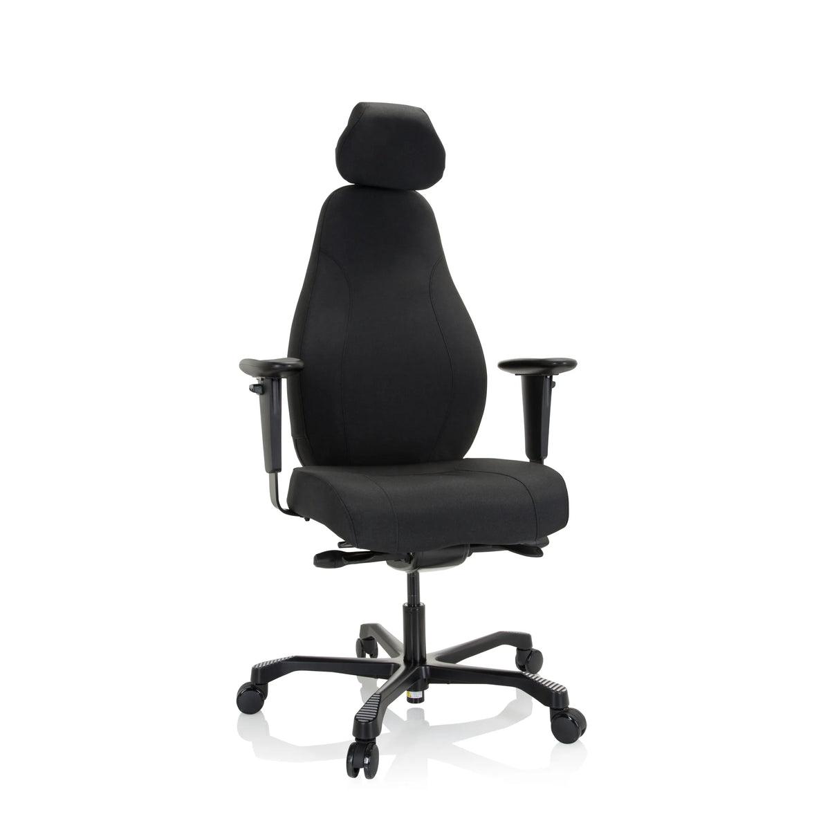 Siège de direction de qualité professionnelle RESISTIO XXL noir avec appui-tête et base à cinq roulettes de hjh OFFICE – vue à 360° (vue de face 20°)