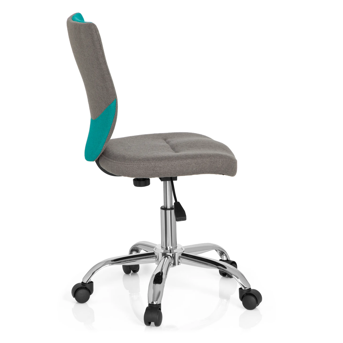 Chaise pivotante pour des enfants KIDDY COMFORT gris turquoise avec pied en étoile et cinq roulettes de hjh OFFICE – vue à 360° (vue de profil 100°)