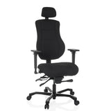 Siège pivotant XXL 24 HOURS BASIC noir avec appui-tête et piètement à cinq roulettes de hjh OFFICE – vue à 360° (vue de face 15°)