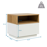 Dessin coté de la Table d'appoint MELMO en blanc et chêne, 50 × 40 cm, de hjh LIVING