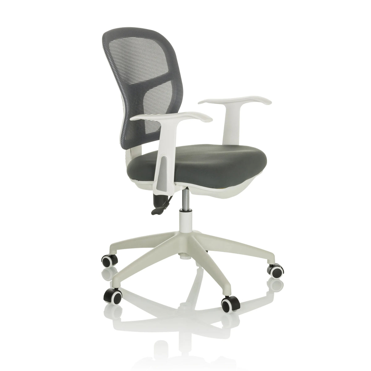 Siège de bureau à domicile TOP 108 W gris avec dossier en maille et piètement à cinq roulettes de hjh OFFICE – vue à 360° (vue de trois quarts avant 60°)