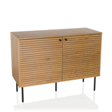 Buffet LINNO S en chêne avec façades cannelées et pieds en métal noir de hjh LIVING – vue à 360° (vue de face 15°)