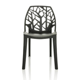 Chaise d'extérieur ARTIFO TRI noire avec dossier ajouré au look organique de hjh OFFICE – vue à 360° (vue de face 0°)