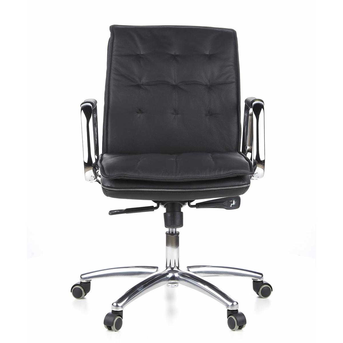 Siège de direction de qualité professionnelle VILLA 10 noir avec rembourrage capitonné et base à cinq roulettes de hjh OFFICE – vue à 360° (vue de face 0°)