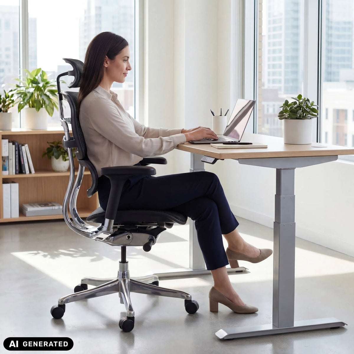 Siège de direction de luxe ERGOHUMAN GEN2 avec dossier en maille en noir de hjh OFFICE (image générée par IA)