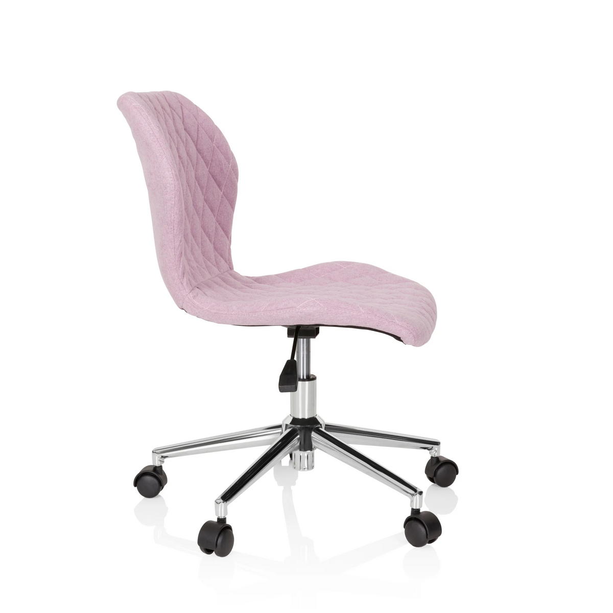Chaise pivotante pour des enfants JOY II rose avec aspect capitonné et base à cinq roulettes de hjh OFFICE – vue à 360° (vue de profil 80°)