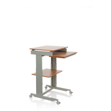 Bureau assis-debout WORKSTATION gris en hêtre avec surface de rangement et quatre roulettes de hjh OFFICE – vue à 360° (vue de trois quarts avant 60°)
