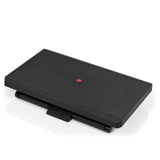 Repose-pieds PIEDINO STRIPE PRO noir avec surface striée et bouton rouge de hjh OFFICE – vue à 360° (vue de face 16°)