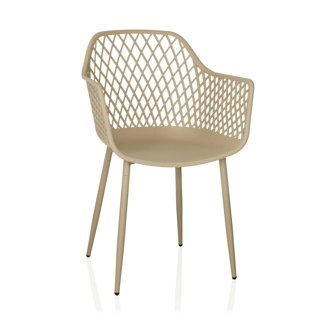 Chaise d'extérieur beige BEGIO L avec dossier en maille et quatre pieds de hjh LIVING – vue à 360° (vue de face 15°)
