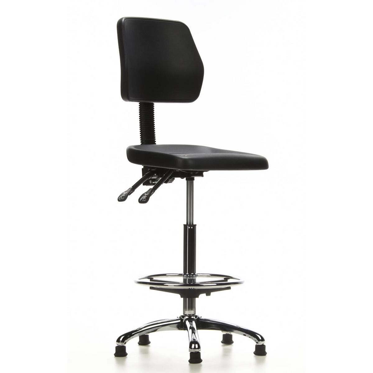 Chaise de comptoir TOP WORK 11 noire avec repose-pieds et piètement à cinq branches de hjh OFFICE – vue à 360° (vue de trois quarts avant 40°)