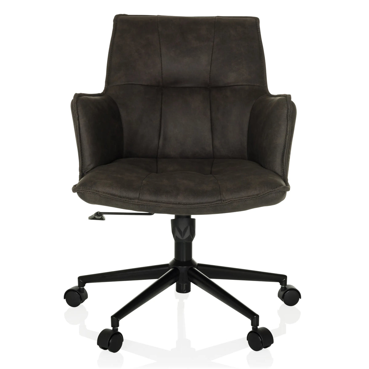 Siège de bureau à domicile SOLAO LIFE gris foncé avec assise rembourrée et base à cinq roulettes de hjh LIVING – vue à 360° (vue de face 0°)