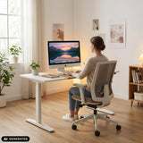 Bureau réglable en hauteur électriquement STAND T3 en blanc et chêne de hjh OFFICE (image générée par IA)