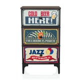 Commode AMERIKO S avec trois tiroirs à motifs au look vintage et structure noire de hjh LIVING – vue à 360° (vue de face 0°)