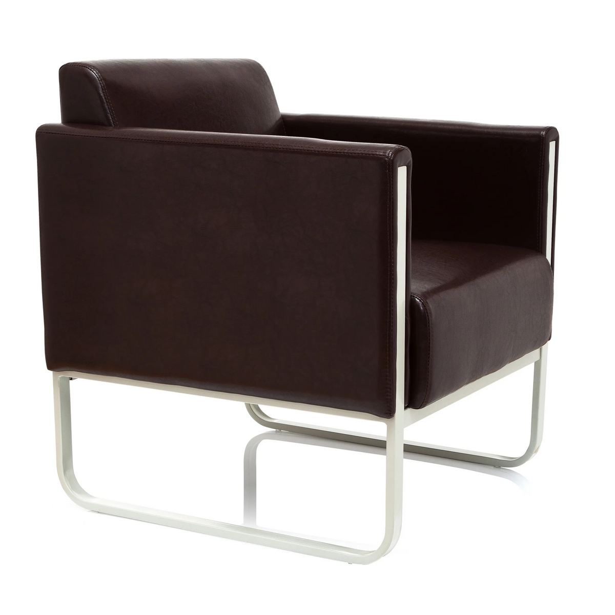 Fauteuil rembourré marron ARUBA avec cadre en métal blanc de hjh OFFICE – vue à 360° (vue de trois quarts avant 60°)