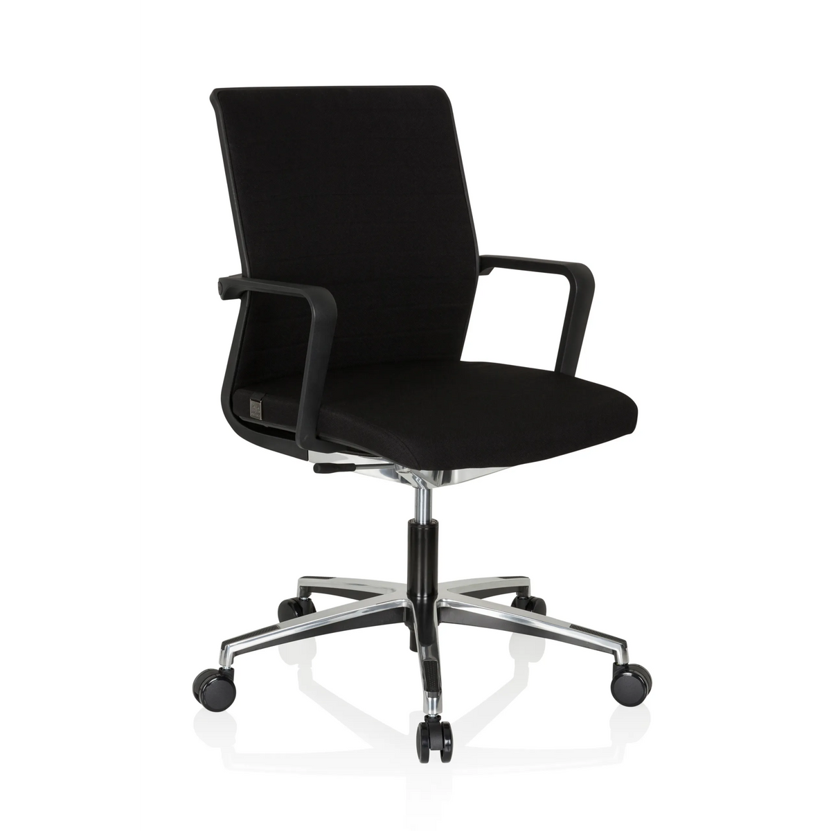 Siège de bureau de qualité professionnelle MOVE-TEC 3D noir avec accoudoirs et pied à cinq roulettes de hjh OFFICE – vue à 360° (vue de trois quarts avant 40°)