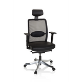 Siège de direction de luxe SENATOR PRO noir avec dossier en maille, appui-tête et base à cinq roulettes de hjh OFFICE – vue à 360° (vue de face 20°)