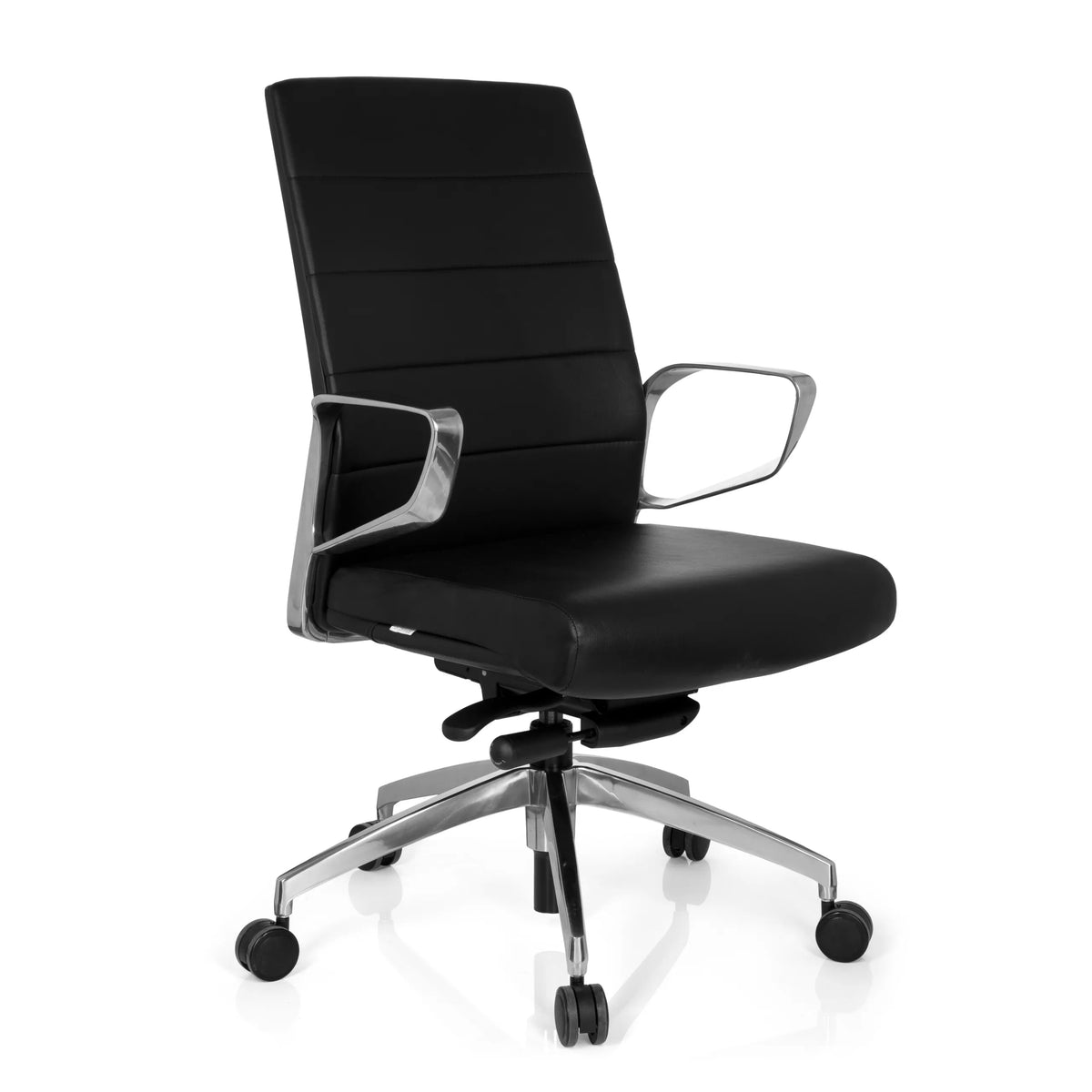Siège de bureau de qualité professionnelle PROVIDER noir avec rembourrage capitonné et base à cinq roulettes de hjh OFFICE – vue à 360° (vue de trois quarts avant 40°)