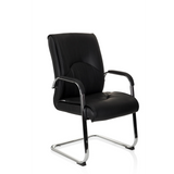 Chaises cantilever SOVRANO V noire avec accoudoirs et piètement luge chromé de hjh OFFICE – vue à 360° (vue de trois quarts avant 40°)