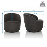 Vue dimensionnelle du Fauteuil de salon BRAMWICH avec une largeur de 65 cm et une hauteur de 70 cm de hjh LIVING
