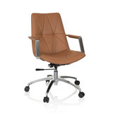 Siège de bureau à domicile SARANTO II couleur camel avec surpiqûres et base à cinq roulettes de hjh OFFICE – vue à 360° (vue de face 20°)