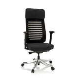 Siège de bureau de qualité professionnelle ASGON noir avec dossier en maille et piètement à cinq roulettes de hjh OFFICE – vue à 360° (vue de face 20°)