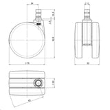 Dessin technique des Roulettes 5x ROLO No-Noise 11mm/75mm d'un diamètre de 75 mm de hjh OFFICE