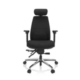 Siège de bureau de qualité professionnelle PHOENIX PRO I noir avec appui-tête et piètement à cinq roulettes de hjh OFFICE – vue à 360° (vue de face 0°)