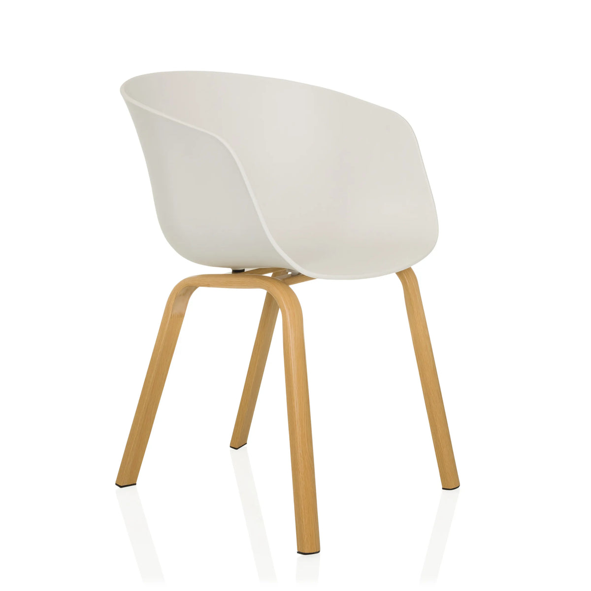 Chaise à coque blanche OSLO W avec quatre pieds en bois clair de hjh LIVING – vue à 360° (vue de trois quarts avant 45°)