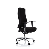 Siège de bureau de qualité professionnelle FORCOM noir avec accoudoirs et pied à cinq roulettes de hjh OFFICE – vue à 360° (vue de trois quarts avant 60°)