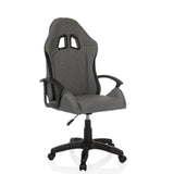 Fauteuil Gamer GAMEBREAKER W01 gris avec deux découpes pour l'appui-tête et piètement à cinq roulettes de MyBuero – vue à 360° (vue de trois quarts avant 30°)
