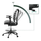 Dossier réglable avec inclinaison à 90 degrés de la chaise de comptoir ERGO LINE II WORK en cuir noir de hjh OFFICE