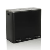 Poubelle noire Clean 9 avec trois compartiments, couvercles argentés et pédales de hjh OFFICE – vue à 360° (vue de trois quarts avant 30°)
