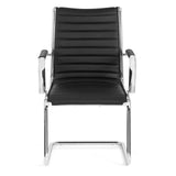 Chaises cantilever VEMONA V noires avec surpiqûres transversales et accoudoirs en chrome de hjh OFFICE – vue à 360° (vue de face 0°)