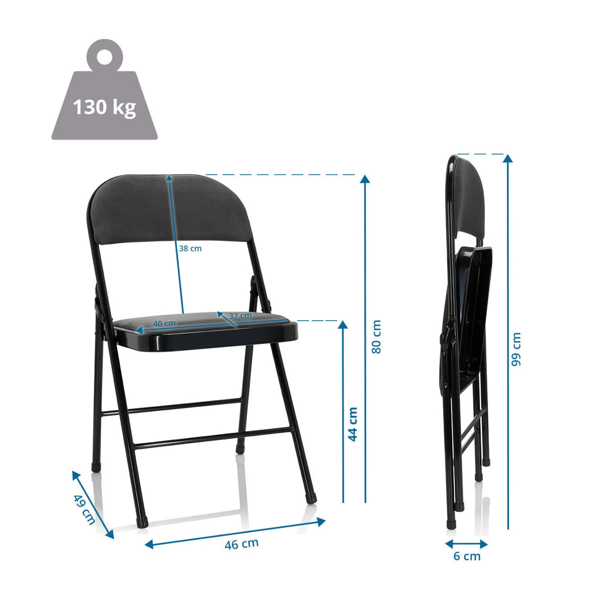 Dessin coté de la Chaise pliante TUDELA I avec une hauteur de 80 cm et une capacité de charge de 130 kg de hjh OFFICE