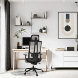 Siège de bureau de qualité professionnelle TRAMORE noir avec dossier en maille et roulettes dans un bureau à domicile lumineux de hjh OFFICE