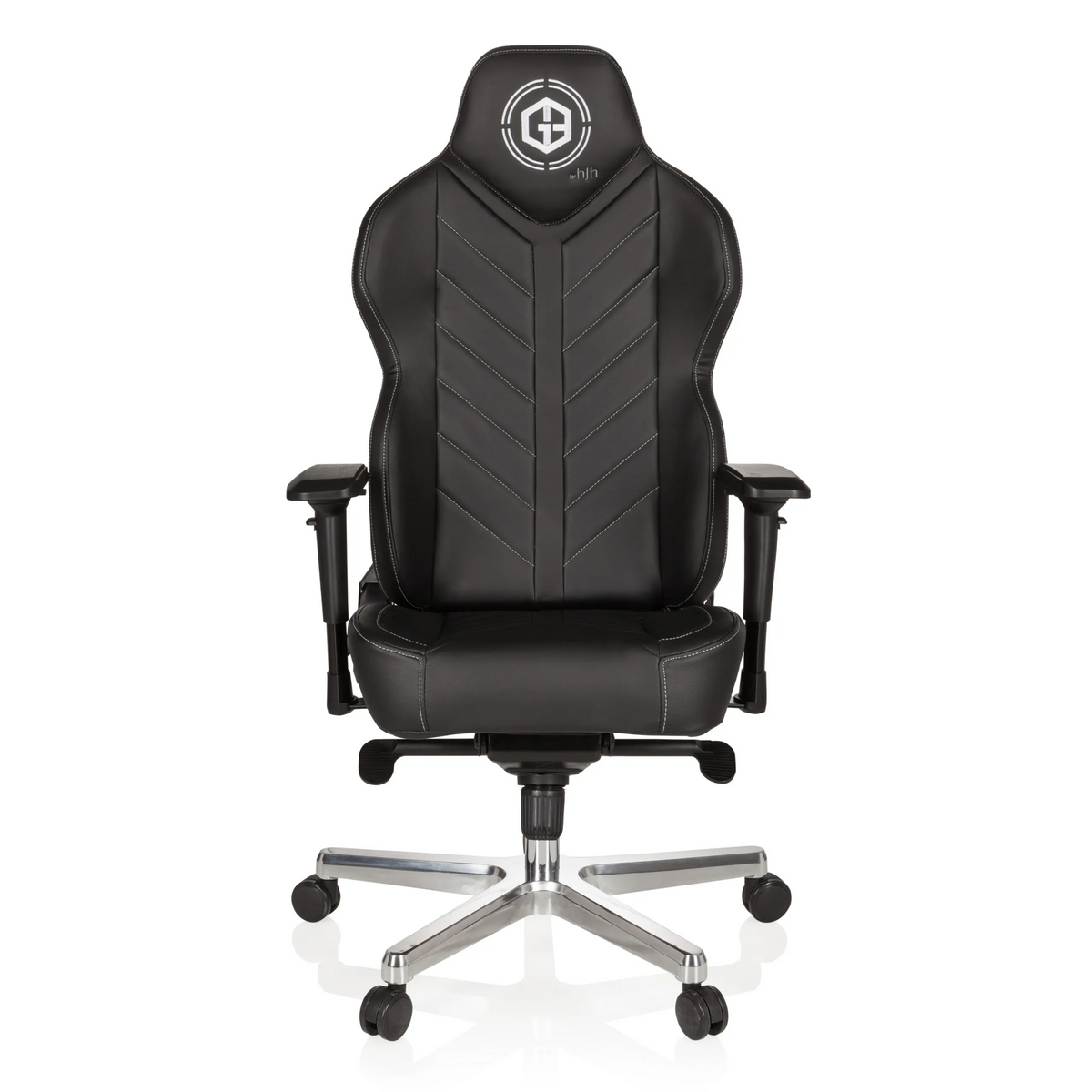 Fauteuil Gamer GAMEBREAKER COLOSSUS noir avec accoudoirs et piètement brillant à cinq roulettes de hjh OFFICE – vue à 360° (vue de face 0°)