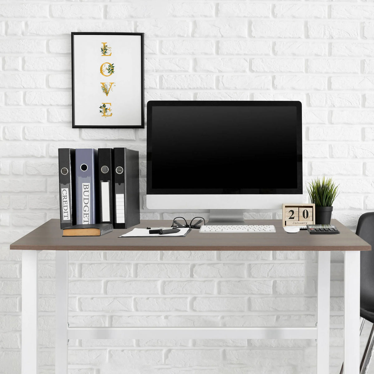 Bureau WORKSPACE LIGHT I en noyer et blanc, 120 × 60 cm de hjh OFFICE
