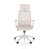 Siège de bureau à domicile MIKEO W beige avec appuie-tête et piètement blanc à cinq roulettes de hjh OFFICE – vue à 360° (vue de face 0°)