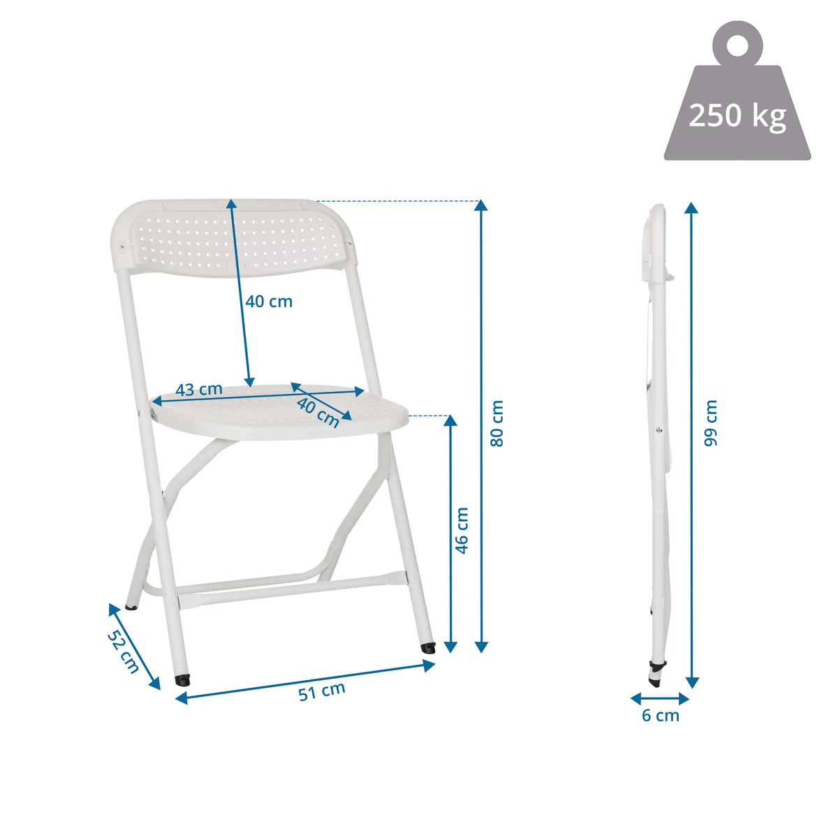 Dessin technique de la Chaise d'extérieur TUDELA XXL PRO W avec une hauteur totale de 99 cm de hjh OFFICE