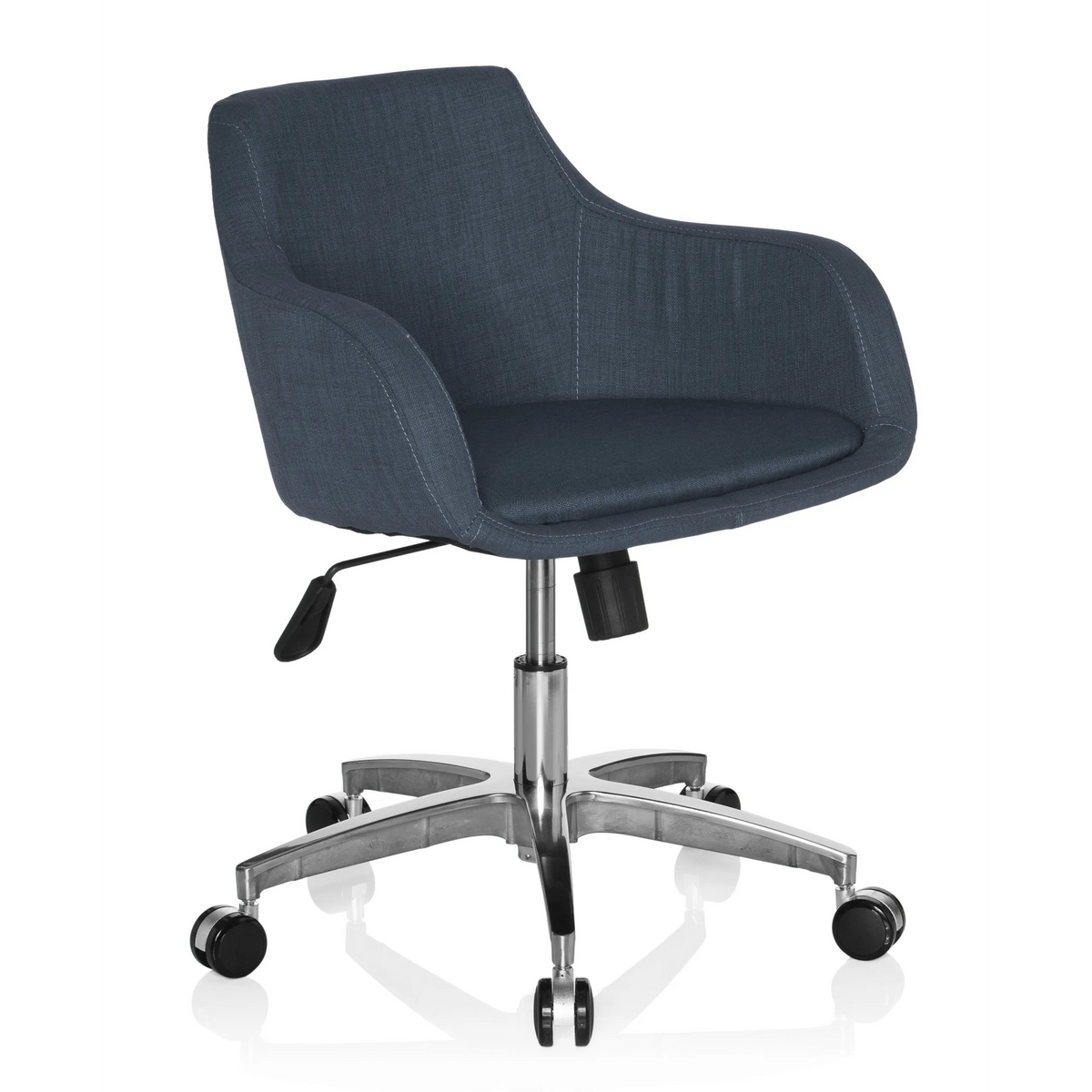 Siège de bureau à domicile SOLAO 100 gris foncé avec coque rembourrée et base à cinq roulettes de hjh OFFICE – vue à 360° (vue de trois quarts avant 40°)