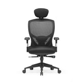 Siège de bureau haut de gamme VENUS BASE noir avec dossier en maille, appui-tête et base à cinq roulettes de hjh OFFICE – vue à 360° (vue de face 0°)